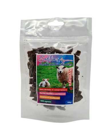 Paquet de friandises Softies à l'agneau avec son étiquette- Marque Kymaya