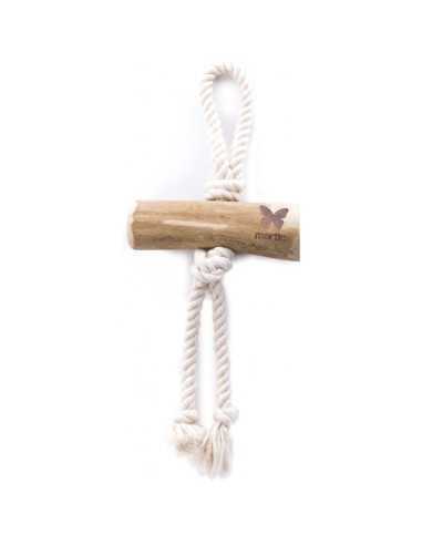 Jouet à mâcher pour chien en bois de caféier avec corde en coton naturel 'Lungo Poignée 2 Cordes'