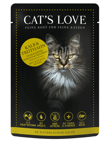 Alimentation naturelle pour chat Adulte veau et dinde pur - Cat's love