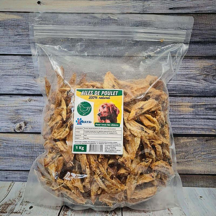 Paquet de 1 kg d'ailes de poulet séchées pour chien