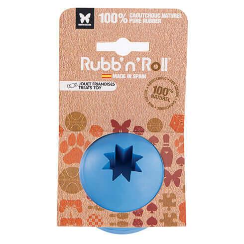 Balle a friandises en caoutchouc naturel pour chien Rubb'n'Treats - couleur bleu - taille 7 cm