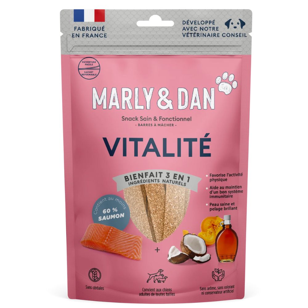 Barres à Mâcher vitalité au saumon pour chien Marly & Dan