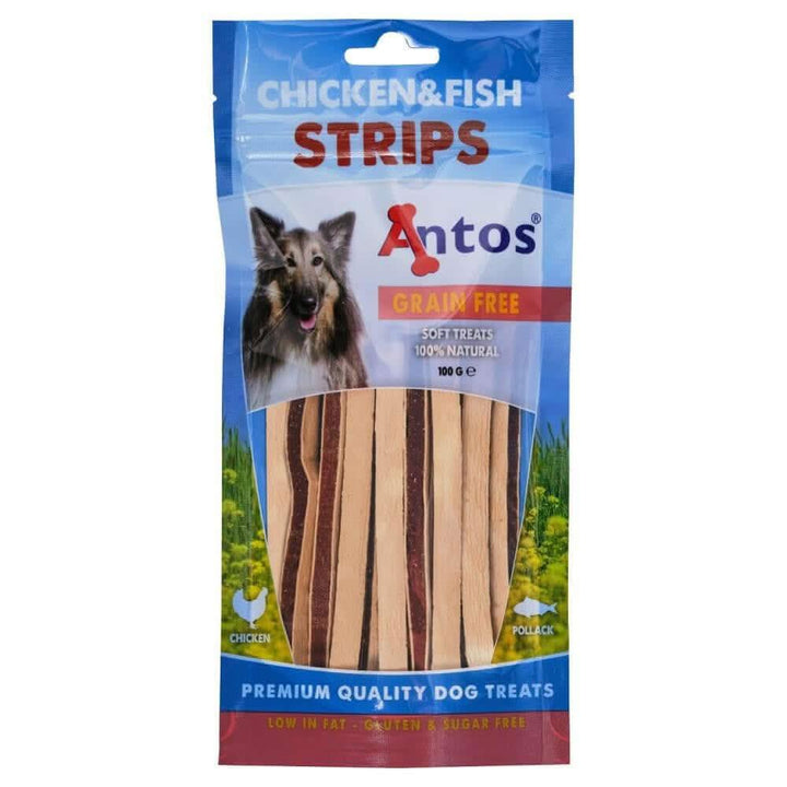 Friandises naturelles pour chien poulet et poisson Chicken&Fish Strips 100 gr - Antos