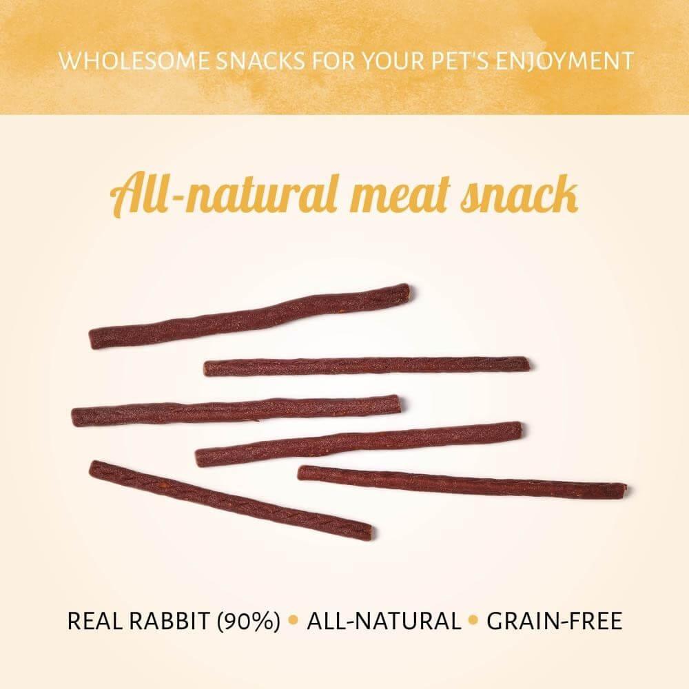 Présentation des friandises naturelles au lapin pour chien Rabbit Sticks 100 gr - Antos