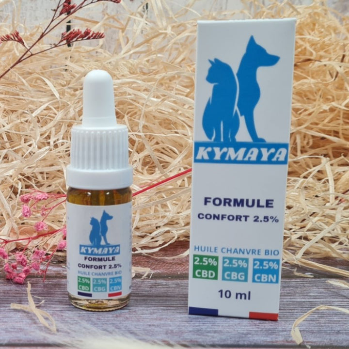 Huile 2.5% de CBD CBN CBG pour chat Kymaya®