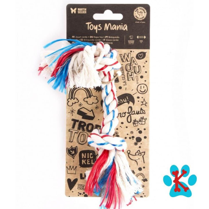 Corde 2 nœudsTricolore en Coton Naturel pour Chien