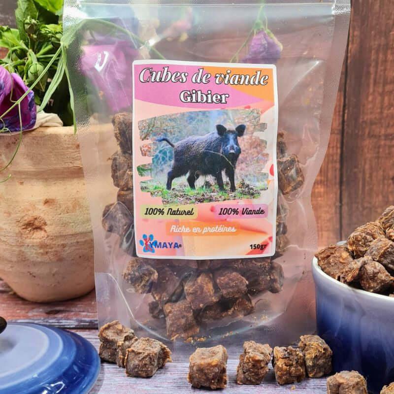 Présentation des cubes de viande de gibier pour chien - kymaya®