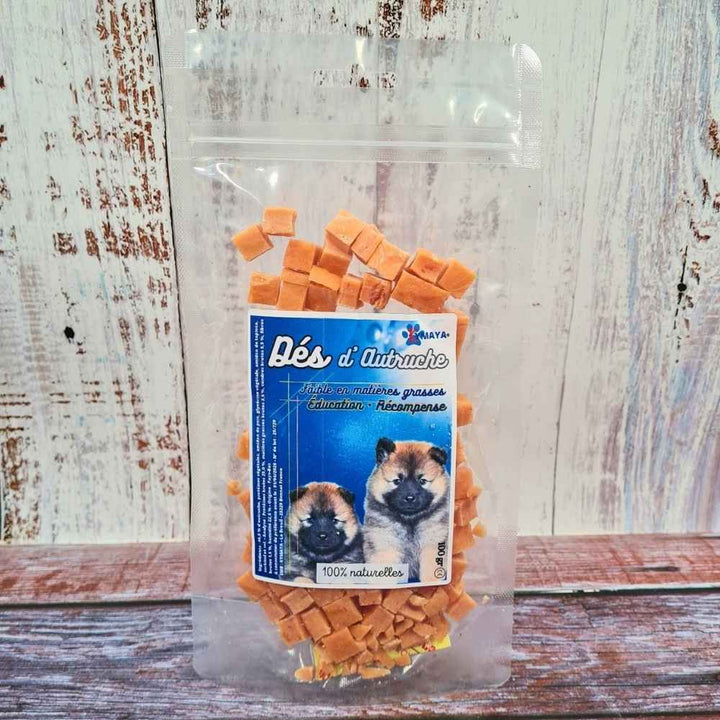 Dés d’autruche pour récompense et apprentissage du chien