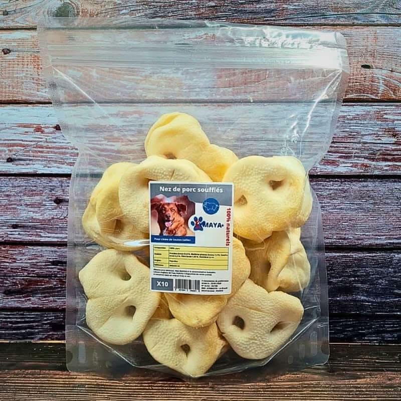 sachet refermable de 10 nez de cochon soufflés pour chien