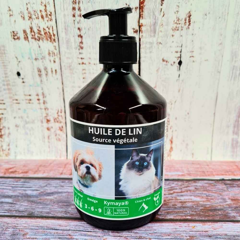 Huile de lin pour chien et chat riche en oméga-3 végétal