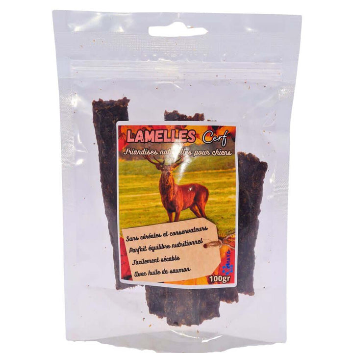 Lamelle de cerf pour chien - Friandise de mastication au d'éducation - Paquet de 100 gr - Kymaya®