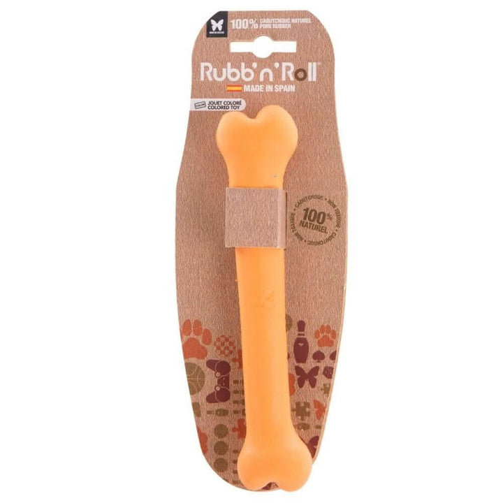 Jouet en caoutchouc naturel pour chien en forme d'os Rubb'n'Roll 19 cm couleur orange