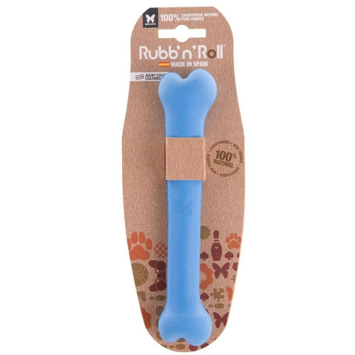 Jouet en caoutchouc naturel pour chien en forme d'os Rubb'n'Roll 19 cm couleur bleu