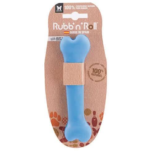 Jouet en caoutchouc naturel pour chien en forme d'os Rubb'n'Roll 14.5 cm couleur bleu