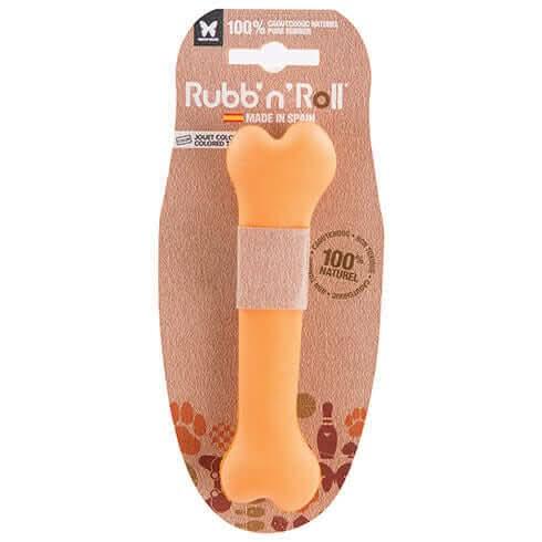 Jouet en caoutchouc naturel pour chien en forme d'os Rubb'n'Roll 14.5 cm couleur orange