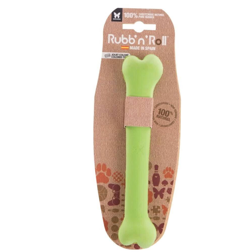 Jouet en caoutchouc naturel pour chien en forme d'os Rubb'n'Roll 19 cm couleur vert