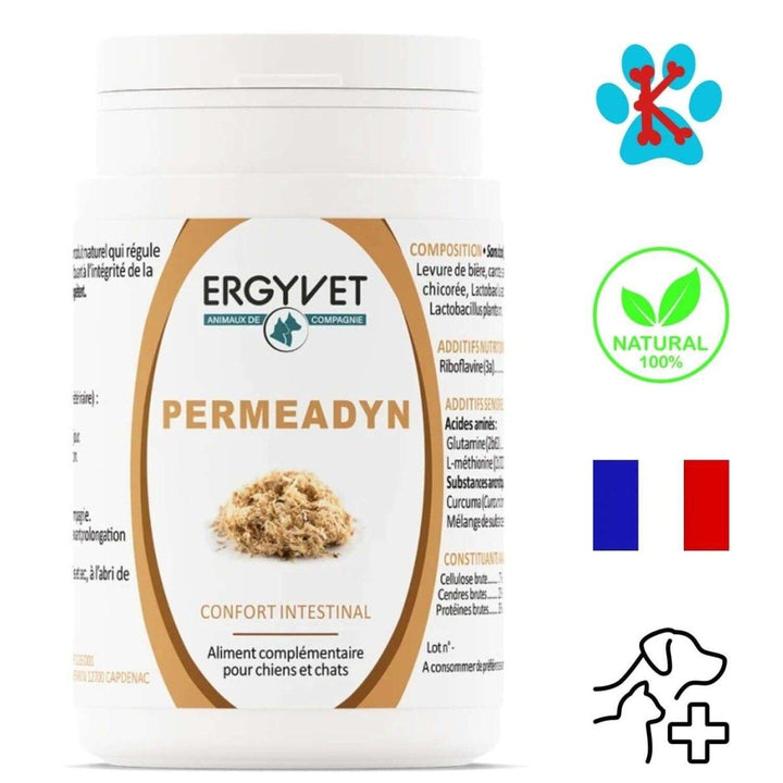 Permeadyn d'ERGYVET pot 70 gr - Complément alimentaire pour la digestion chez chiens et chats