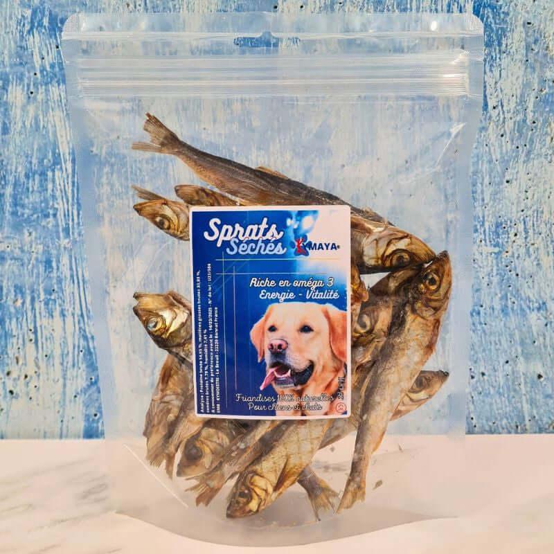 Paquet de 100 gr de poissons sprats séchés pour chien